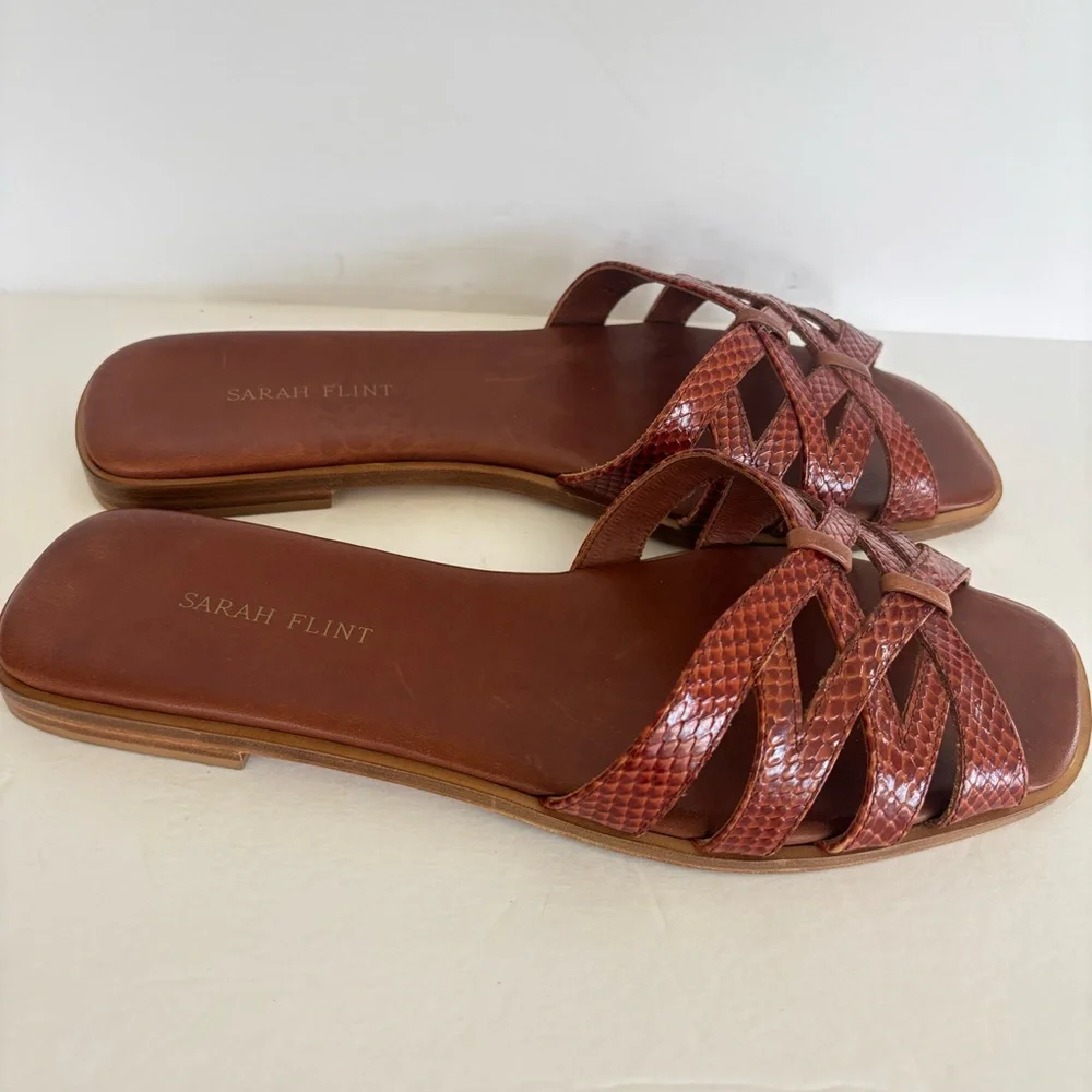 Sarah Flint Kim Slip On Brown Toffee Embossed Calf Leather Sandals 9.5 - Picture 5 of 9